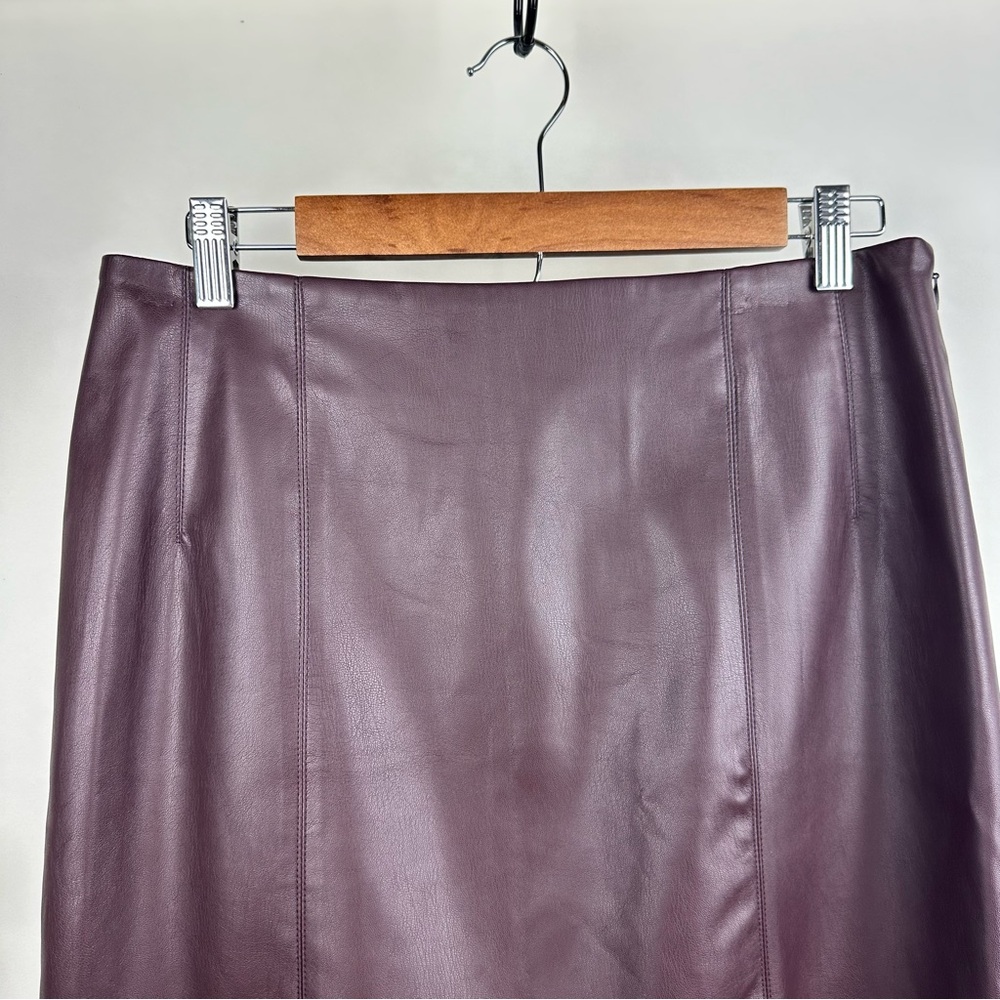 Topshop Faux Leather Mini Skirt Oxblood Slit Y2K Trendy - Picture 6 of 14